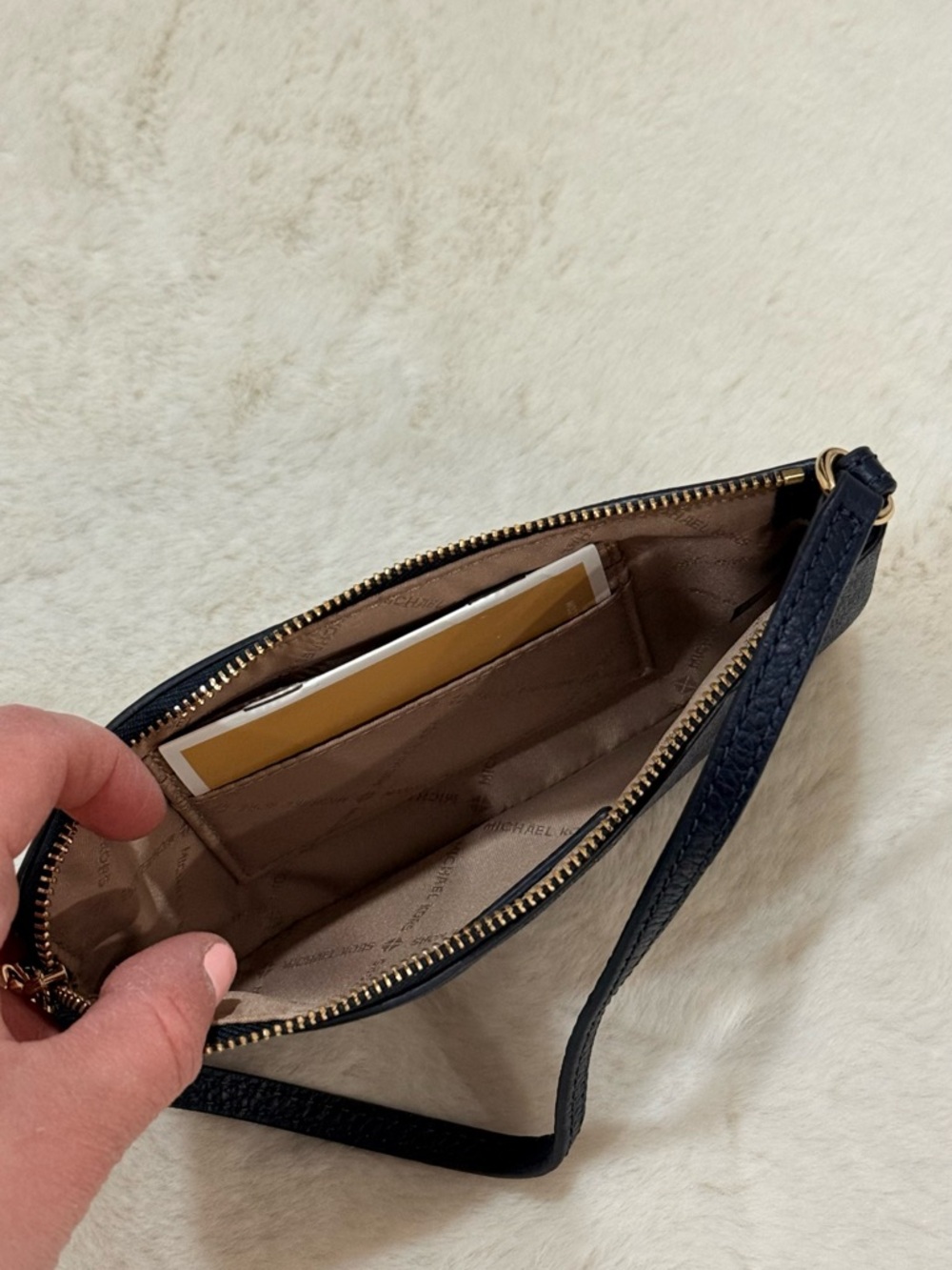 Michael Kors Navy & Black MK Logo Wristlet with Gold Accent - Picture 3 of 3